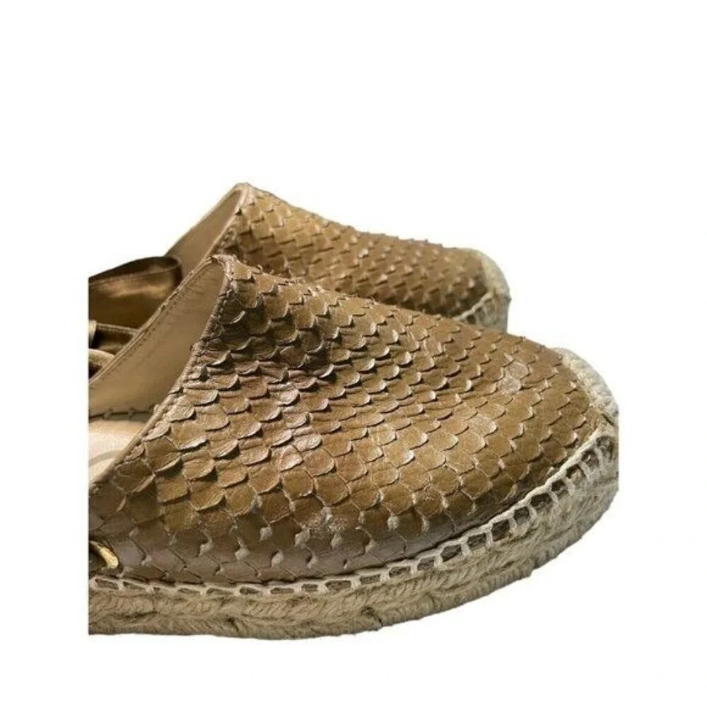 Sam Edelman Tan Scaled Lace Up Ankle Tie Espadrille Flats Brown Women Shoes‎ 38